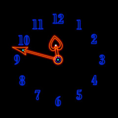 neon clock, black background
