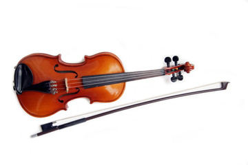 isolated violin and bow.