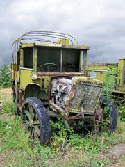 old ruined russian military truck from wwii