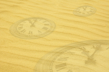 eternity background - clock faces dissolving in sand