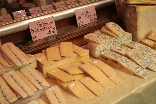 French Cheese At A Market In Paris