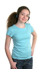 Fototapeta premium girl blue shirt headphones