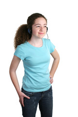Obraz premium teen blue shirt headphones