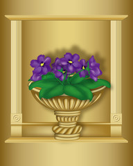 violets in vase