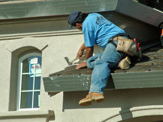 roofer, working, house