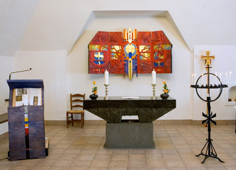 interior of small colourful church - obrazy, fototapety, plakaty