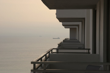 hotel balcony at the beach in the morning