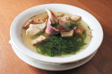soup with a fish and mushrooms