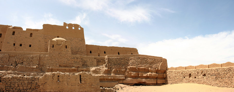 View of ruins on desert landscape