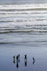 Fototapeta na wymiar family playing on beach