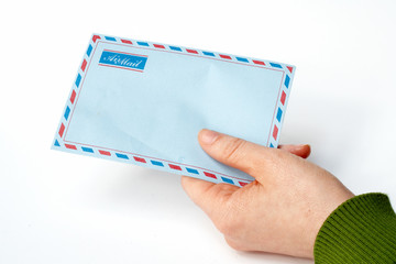holding envelope in isolated background