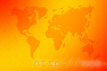 communications world map on a binary code red and