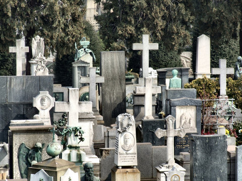 Cemetery Decorative Crosses And Tombs