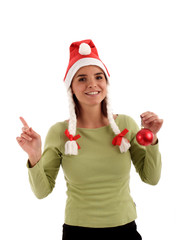 stock photo of a young woman wearing santa hat