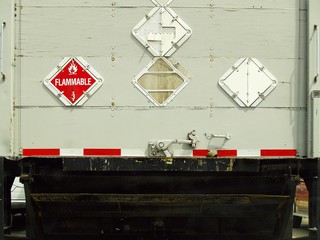 rear view of a large industrial cargo truck