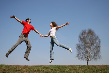 jumping couple. spring.