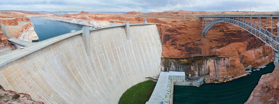 glen canyon dam and bridge panorama