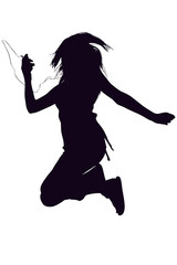 silhouette with clipping path of girl with digital - obrazy, fototapety, plakaty