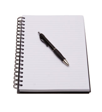 notebook and pen isolated on white