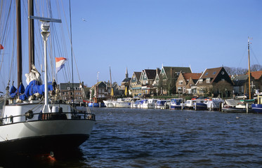 urk harbor with boats - obrazy, fototapety, plakaty