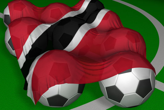 3d-rendering trinidad and tobago flag and soccer-balls