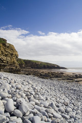sea cliffs and pebbles.