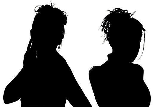 Silhouette With Clipping Path Of Two Women