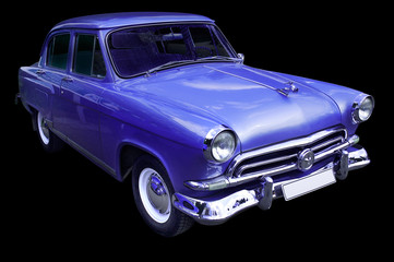 classic blue retro car isolated