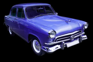 Fotobehang klassieke blauwe retro auto geïsoleerd © Alx