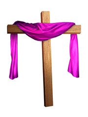 cross draped in purple