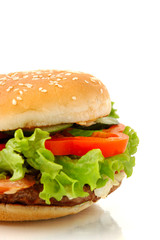 big hamburger side view isolated