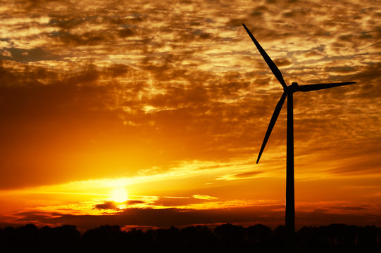 wind energy and golden sunset