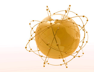 golden globe with orbiting particles