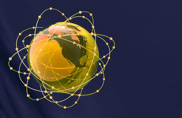 golden globe with orbiting particles