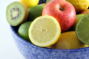 fruit in blue bowl