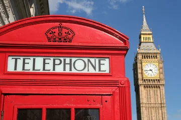 Papier Peint photo autocollant Londres phone box and big ben, london