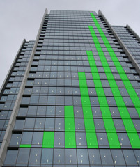 green skyscraper bar chart graph
