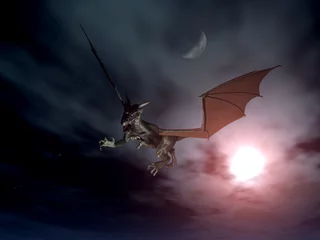 Fototapete Drachen dragon attack - nacht szene