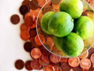 green key limes with pennies