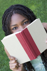 woman reading book