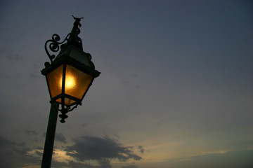 Fototapeta na wymiar lantern streetlight and beautiful sunset