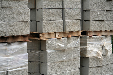 cement blocks on wooden palettes