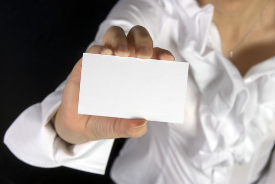 businesswoman holding name card