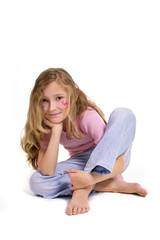 pretty girl with flower butterfly make-up sitting