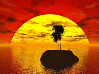 tropical island sunset