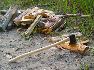 axe chopping firewood
