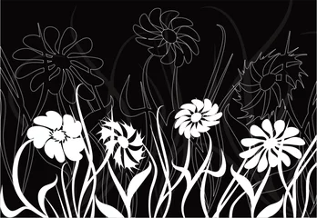 Papier Peint photo autocollant Fleurs noir et blanc chaos floral