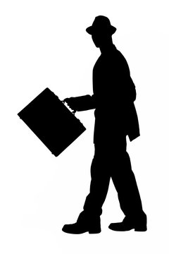 Silhouette With Clipping Path Of Business Man With Briefcase And