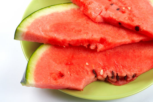 watermelon slices on the green plate