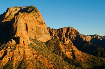 view of red rocks and landscape in zions park
